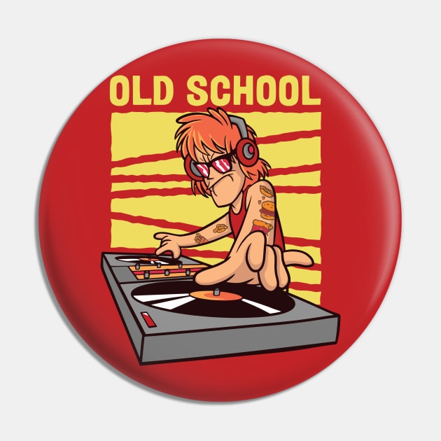 Old School DJ // Funny DJ Cartoon Pin by SLAG_Creative