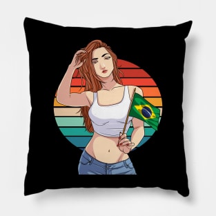 Brazilian Girl Brazil Flag Brasileira Pride Vintage Pillow