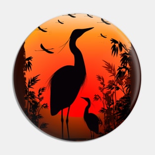 Heron Shape on Peaceful Tropical Sunset Pin