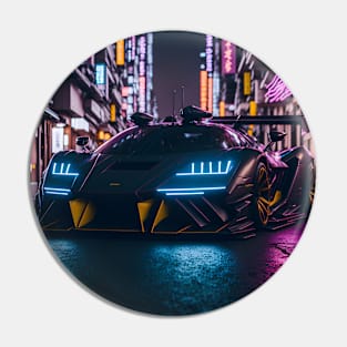 Dark Neon Sports Car in Japanese Neon City Pin