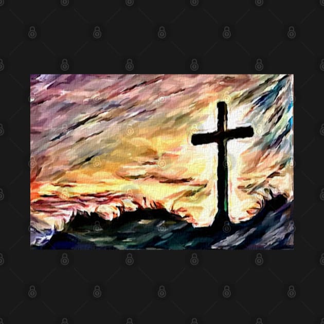 Cross Sunset Watercolor Painting - Christian by ChristianShirtsStudios