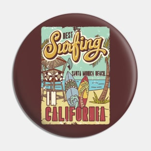 Surfing Santa Monica Beach Pin