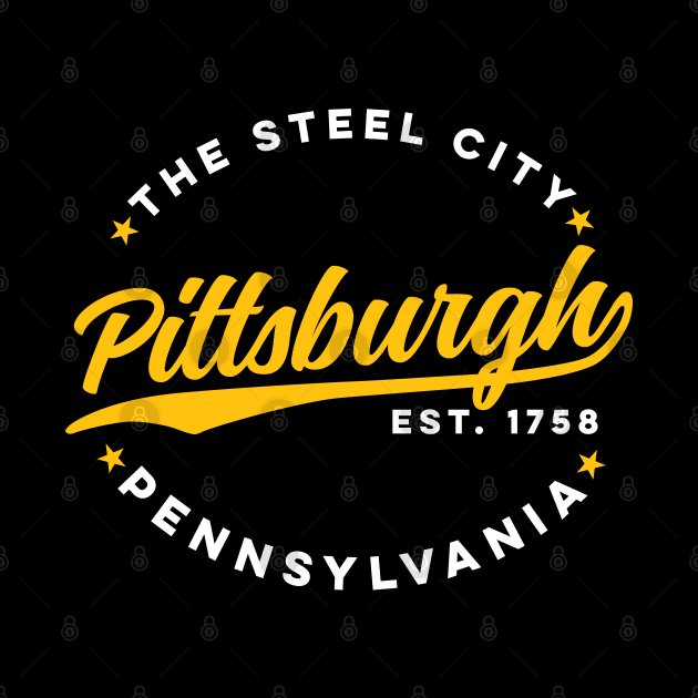 Vintage Pittsburgh Pennsylvania The Steel City USA Black Yellow by DetourShirts