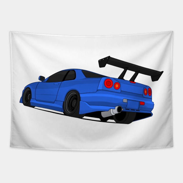 SKYLINE GTR R34 BLUE Tapestry by VENZ0LIC