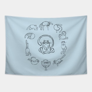 Yoga Cats black Tapestry