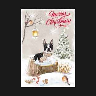 Boston Terrier Merry Christmas Santa Dog T-Shirt