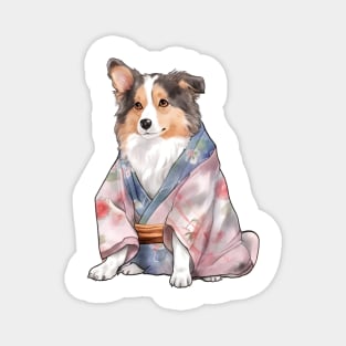 Watercolor Australian Shepherd Dog in Kimono Magnet