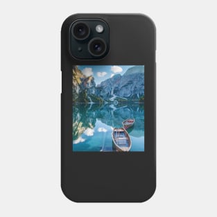Calm boats in a lake through the mountains Phone Case