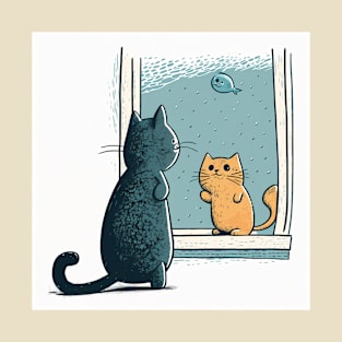 Cute illustration of two cats playing with each other T-Shirt