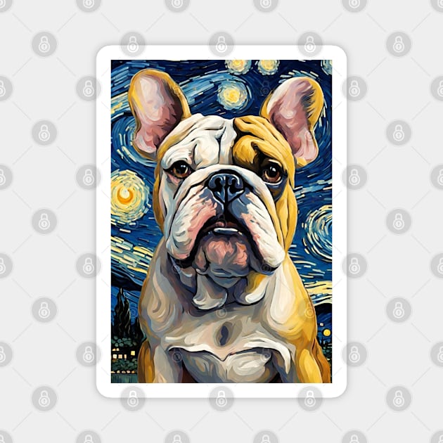 English Bulldog Dog Breed Painting in a Van Gogh Starry Night Art Style Magnet by Art-Jiyuu