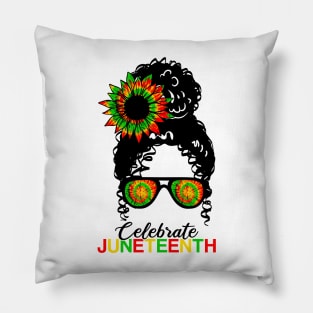 Awesome Messy Bun Juneteenth Celebrate 1865 June 19th Tie Dye Pillow