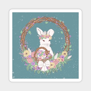 Watercolor Easter Bunny Wreath Art Magnet