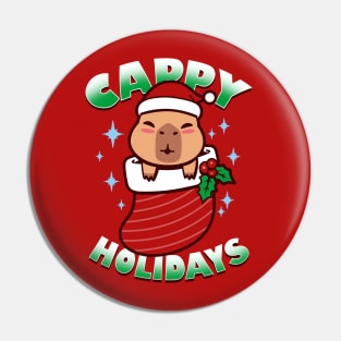 Cappy Holidays Cute Funny Kawaii Christmas Capybara Xmas Greeting Pin