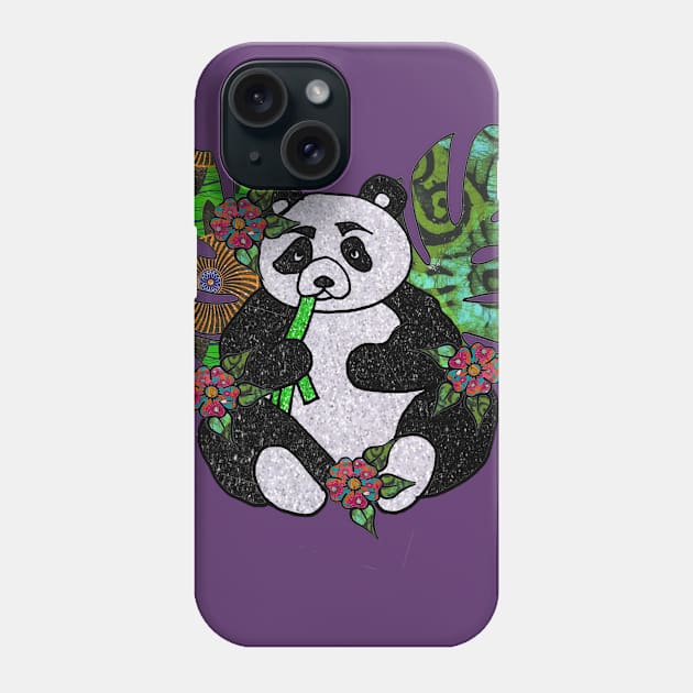 Glitter Panda with flowers and leaves Phone Case by artbyomega