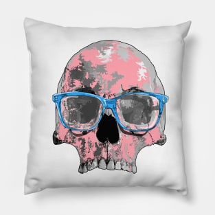 Pink skull with blue glasses Pillow