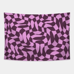 Dark Purple and Pink Distorted Warped Checkerboard Pattern IV Tapestry