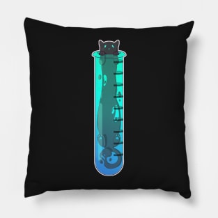 Space Cat - Alien in Test Tube Blue Green Pillow