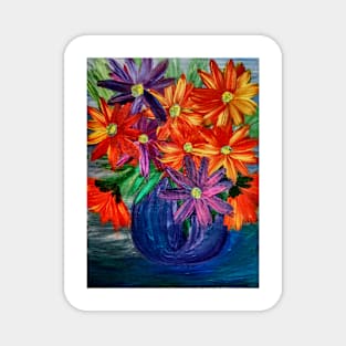 A beautiful lovely boutique of abstract vibrant colorful  flowers in a tall glass vase Magnet