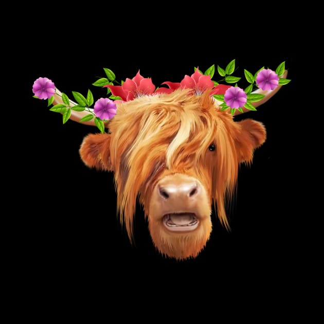 Highland Cow with Flowers, Love Cows by dukito