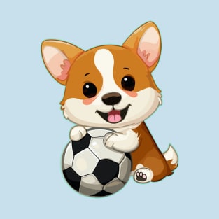 Corgi Dog With a Soccer Ball T-Shirt