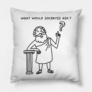 What Would Socrates Ask - Cartoon Below Black Pillow