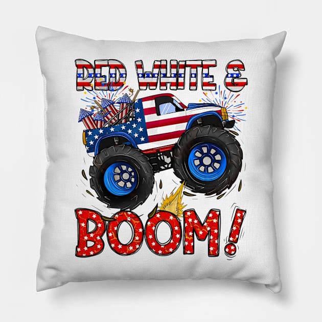 4th of July, Monster Truck, Patriotic Monster Truck, America, Red White and Boom Pillow by MichaelStores