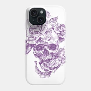 Purple line art Skull and Roses Phone Case