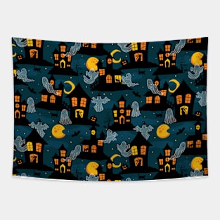 Haunted Neighborhood Halloween Tapestry