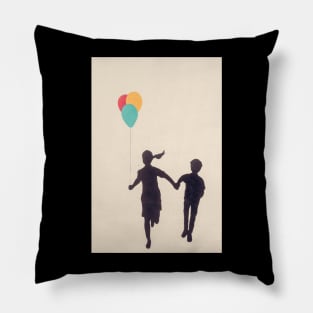 Girl and Boy with Balloons Pillow