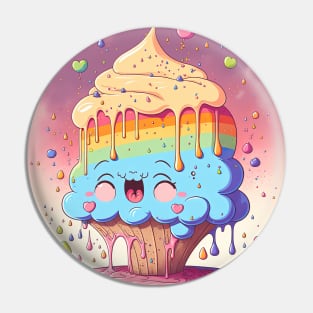 Cake Caricature - January 1st - Yearlong Psychedelic Cute Cakes Collection - Birthday Party - Delicious Dripping Paint, Bright Colors, and Big Adorable Smiles Pin