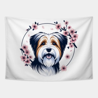 Biewer Terrier Celebrates Spring's Cherry Blossoms Splendor Tapestry