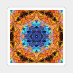 Mosaic Mandala Flower Blue and Orange Magnet