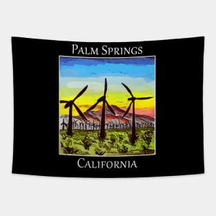 Windmills in silhouette as seen in Palm Springs California Tapestry