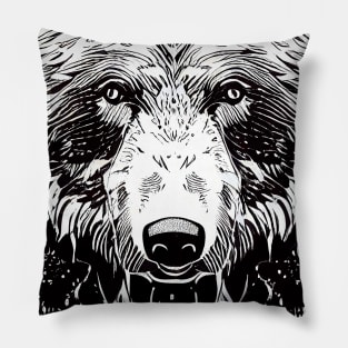 Bear Grizzly Wild Nature Illustration Line Epic Illustration Line Art Pillow