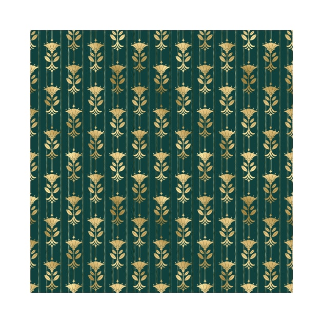 Teal and Gold Mini Vintage Art Deco Damask Pattern by podartist