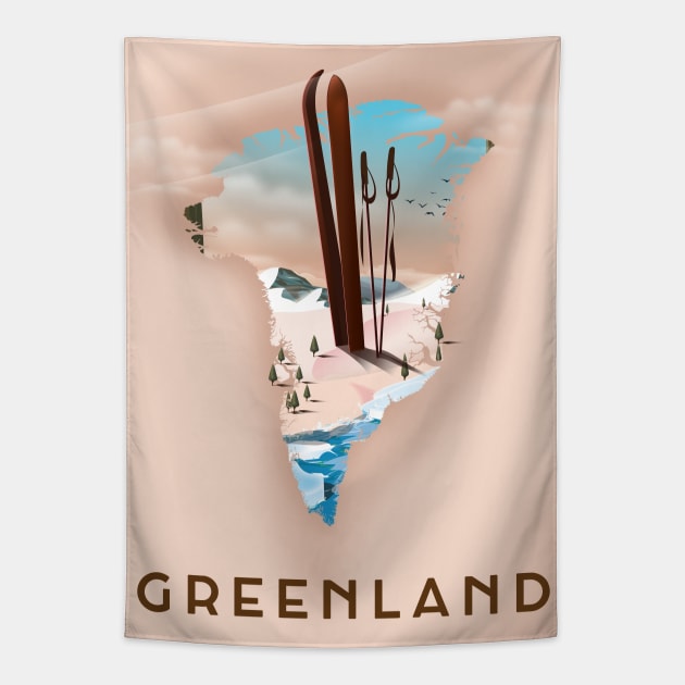 Greenland travel poster Tapestry by nickemporium1