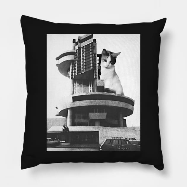 Cats and Brutalist Architecture Pillow by VespersEmporium