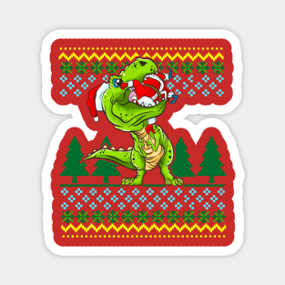 T Rex Eating Santa Claus Christmas Ugly Sweater Pattern Magnet