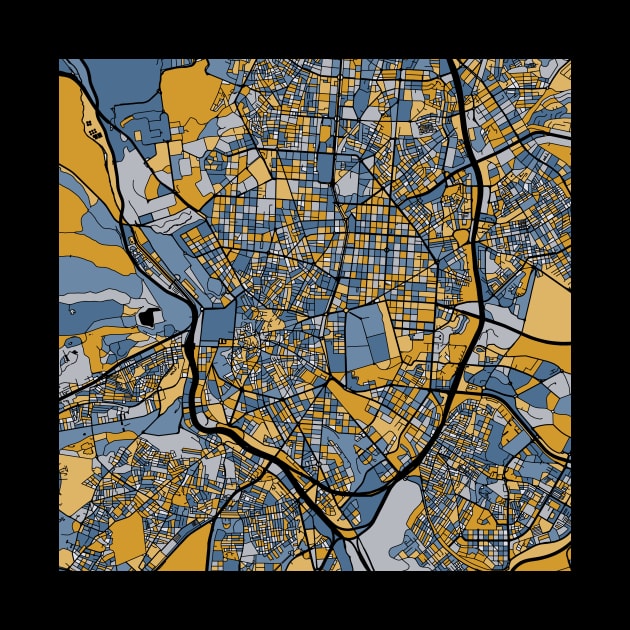 Madrid Map Pattern in Blue & Gold by PatternMaps