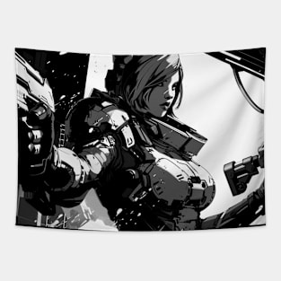 Retro Cyberpunk Girl Monochrome Tapestry