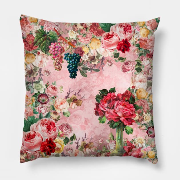 Elegant Vintage flowers and roses garden shabby chic, vintage botanical, pink floral pattern pink artwork over a Pillow by Zeinab taha