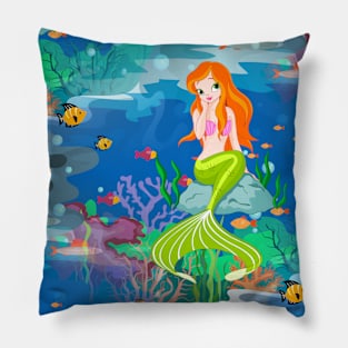 redhead mermaid Pillow