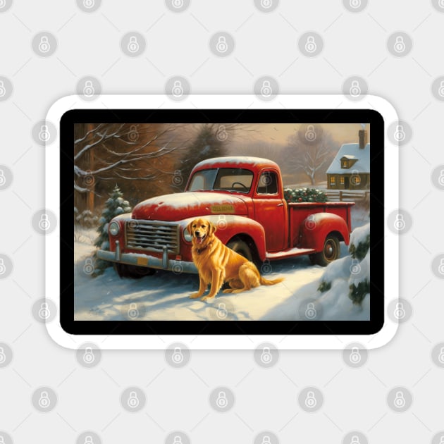 Red Truck Christmas Magnet by Phatpuppy Art