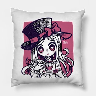 girl drinking tea Pillow