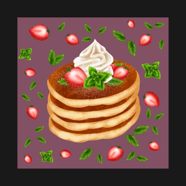 Strawberries Cream & Mint Pancake Print by neniarts