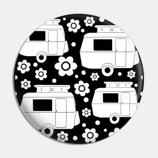 Daisy Polka Dot Vintage Caravan Pattern in Black and White Pin