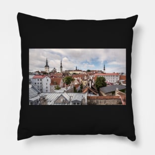 Cityscape of old Tallinn at summer day Pillow