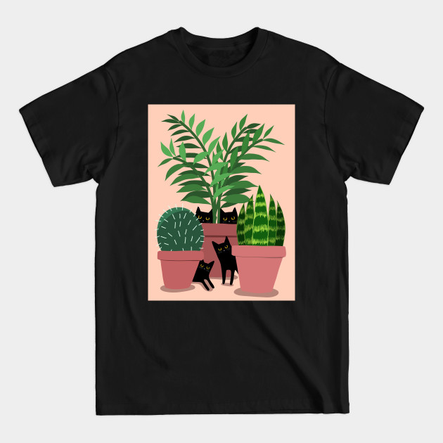 Disover Black Cats and Potted Plants - Black Cat - T-Shirt