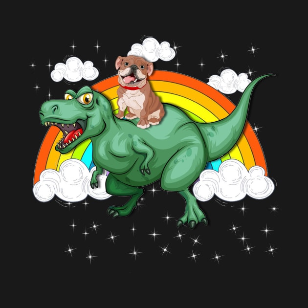 T Rex Dinosaur Riding Bulldog Dog by LaurieAndrew