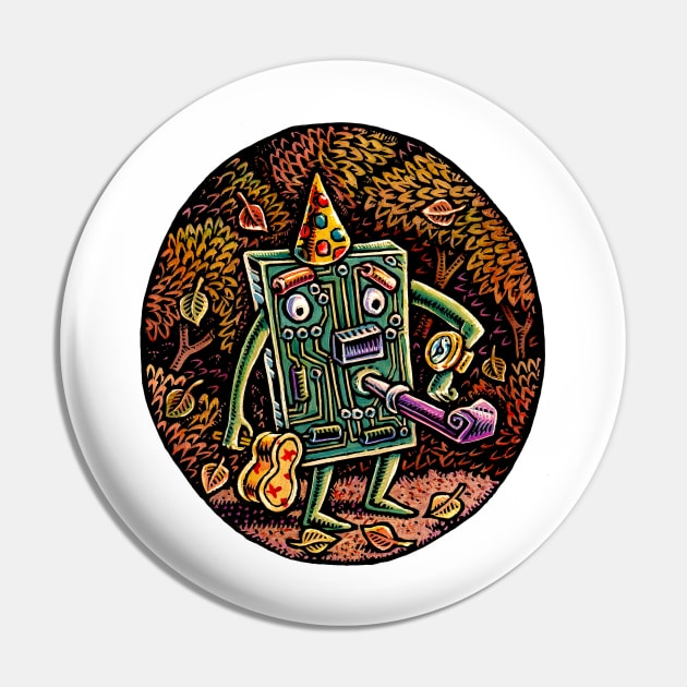 Motherboard Man Waits for Party Pin by Lisa Haney